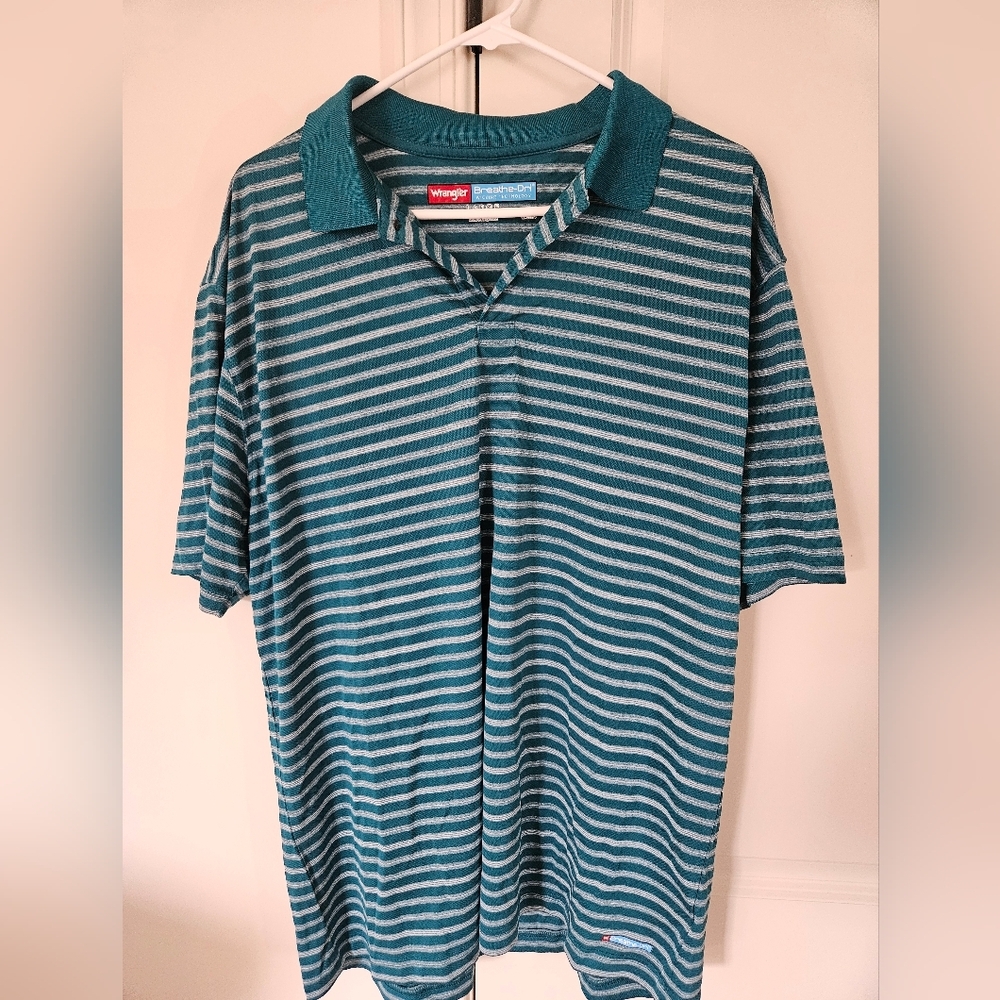 Wrangler Breathe-Dri Teal Striped Men's Golf Polo Large NWOT